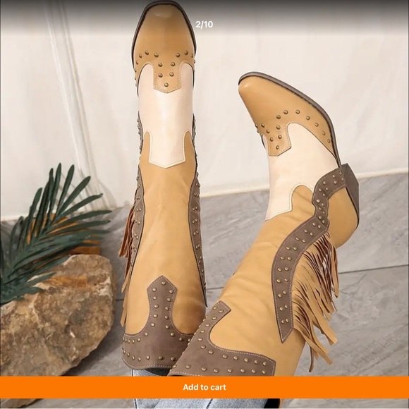 Beautiful Western Cowgirl Boots with mixed colors. Tan fringe - Picture 4 of 6
